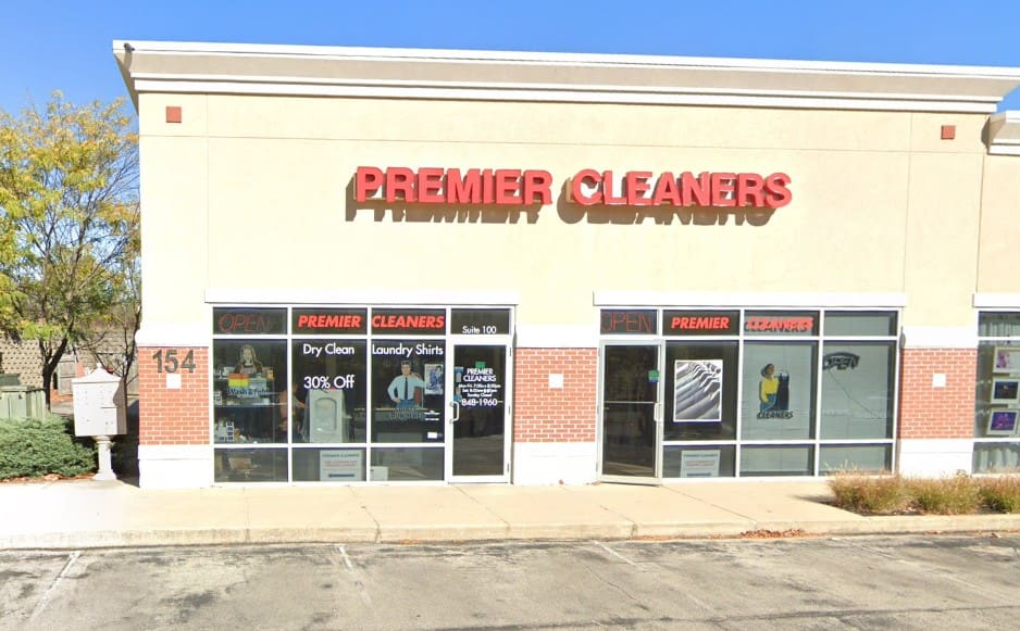A storefront with red letters reading 